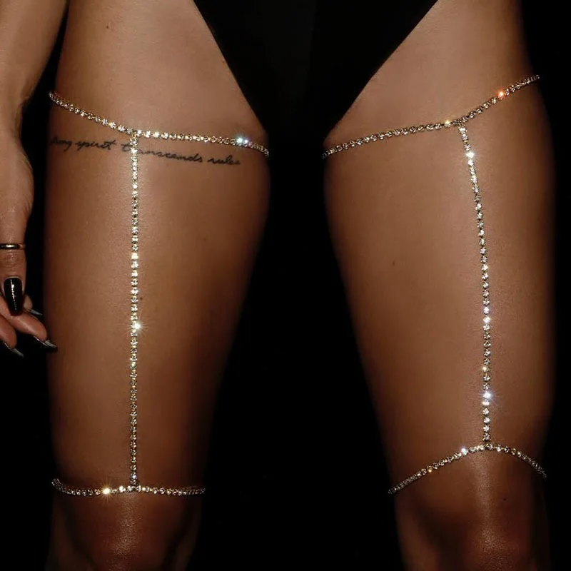 

Summer Beach Shiny Silver Gold Color Women Sexy Harness Body Chain Rhinestones Leg Thigh Chain