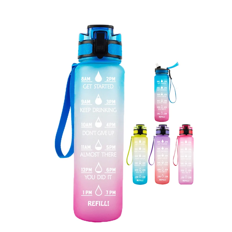 Tritan BPA Free Water Jug 32oz Motivational With Time Marker Straw for Fitness Gym Sports Plastic Water Bottle