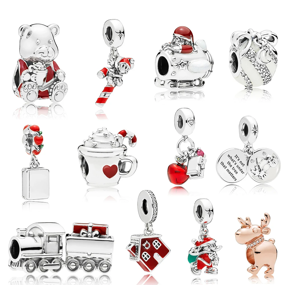 

NEW 100% 925 Sterling Silver Christmas Series Santa in Space Train Charm Gift Bag Hanging Charm COSY CHRISTMAS HOUSE Original