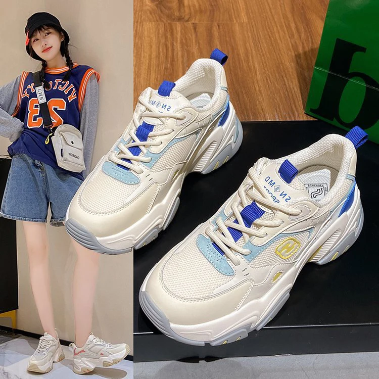 

2021 New Arrivals Designer Height Increasing Rubber Pu Platform White Sneakers For Women Famous Brands, Blue,beige