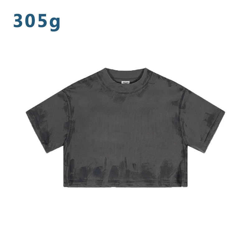 305g Women's 100% Cotton Knitted Breathable Loose Short Length Summer Solid Pattern Anti-Pilling Anti-shrink O-Neck Casual Top