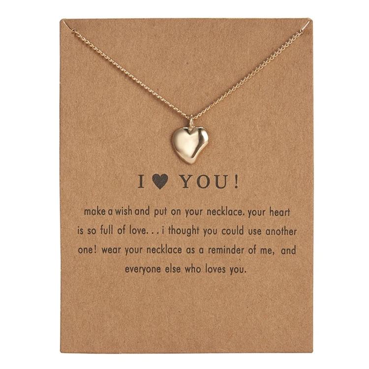 

ZHIYI Trendy Fashion Teen Girlfriend I Love You Note Card Simple Bow Hammered Chunky Heart Pendant Necklace Jewelry For Women, Color plated as shown