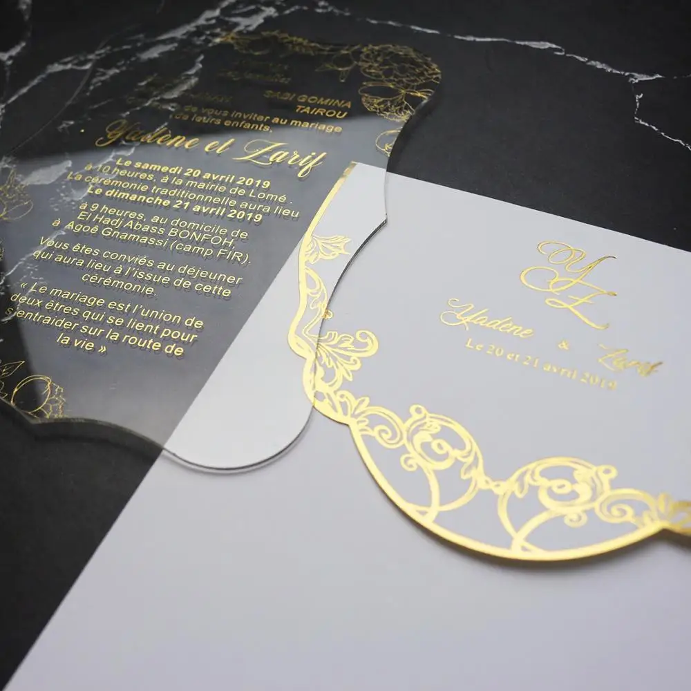 
Gold Printing Clear Acrylic Invitation Card for Wedding 