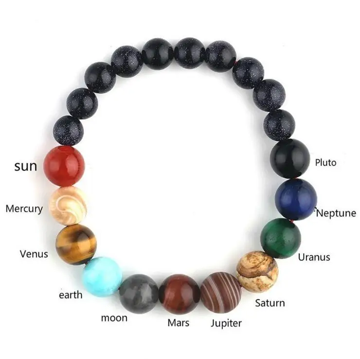 

Black Lava Stone 7 Chakra Planets Universe Rock Bead Elastic Natural Stones Gemstones Yoga Beads Bracelets for Men Women Unisex