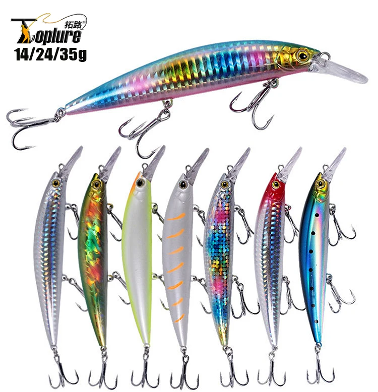 

TOPLURE 14g 24g 35g Sinking Minnow Hard Lure 3D Eyes Artificial Fishing Lures Fresh Water and Sea Water