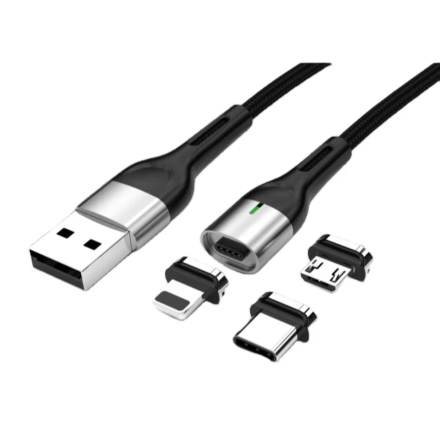

Magnetic charging cable 3A quick charge 3 in 1 usb data cable Transfer factory outlet standard usb cable, Black
