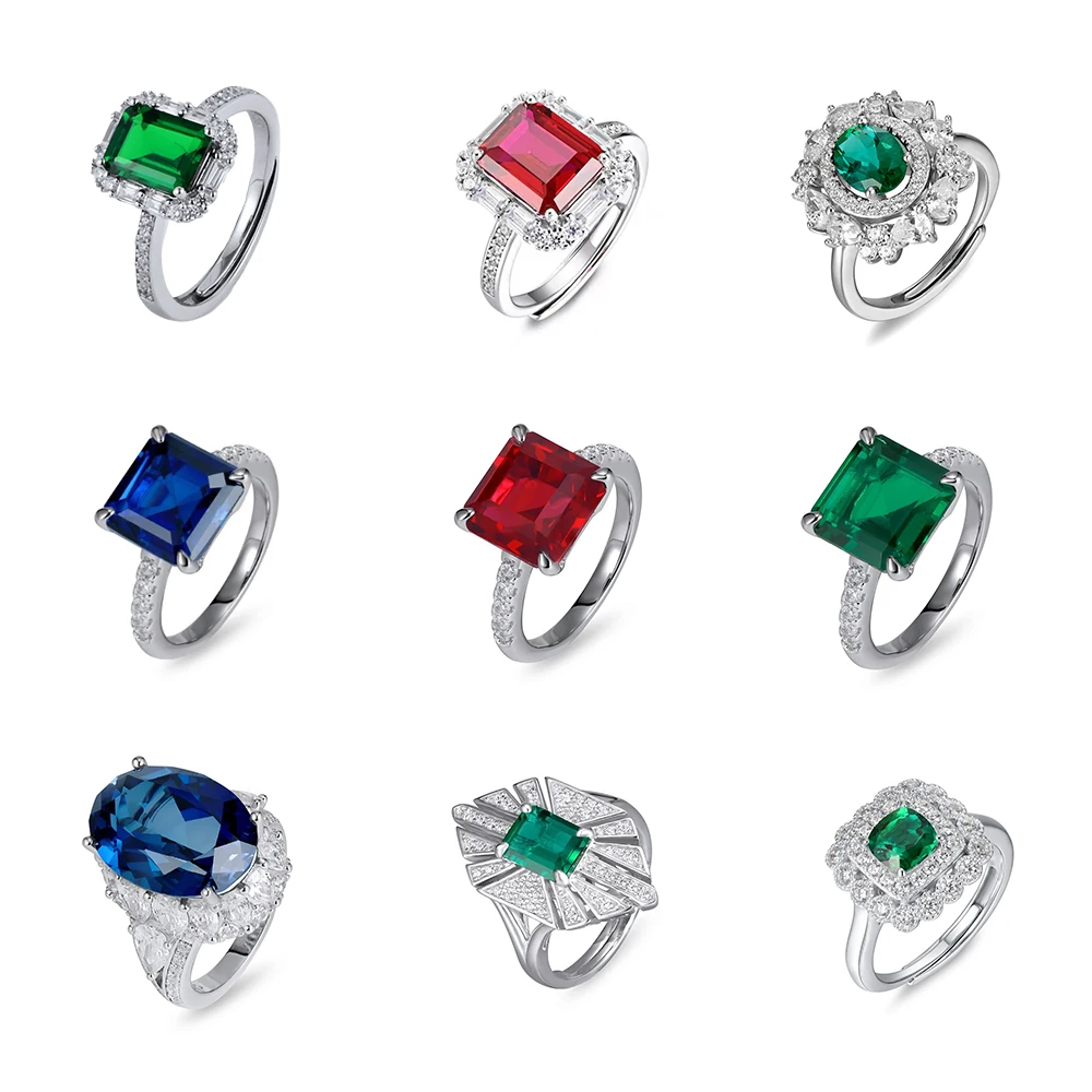 

925 sterling silver Engagement Wedding Rings Jewellery lab created diamond ruby sapphire Emerald Stone rings for women