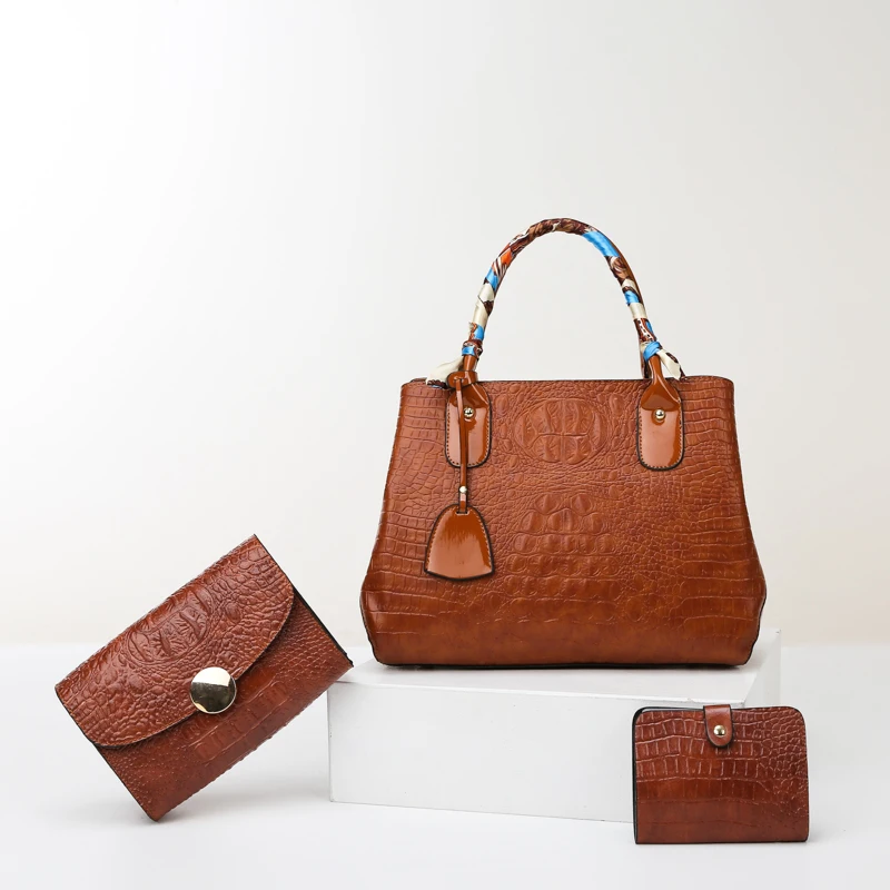 

Crocodile Pattern 3 in 1 PU Leather Fashion Females Handbags Large Capacity Women Bags For Ladies Purses, 35*15*26cm