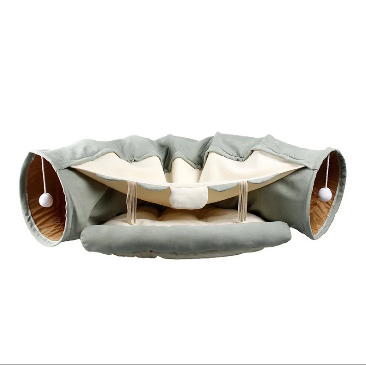 

Factory direct sales Japanese cat tunnel toy foldable cat passage detachable roll floor chinchilla pet bed, Green