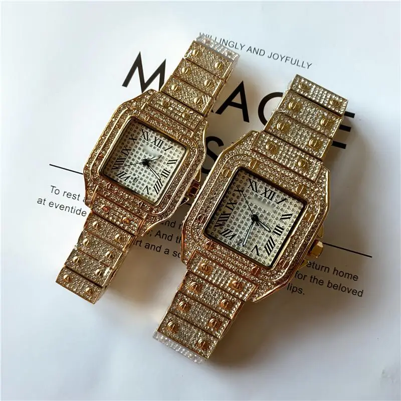 

24Carat Plated Wristwatch Attractive Watch For Girl Breslate Woman Men Jewetly Set Goldan Belt Business Diamante Diamond Quartz
