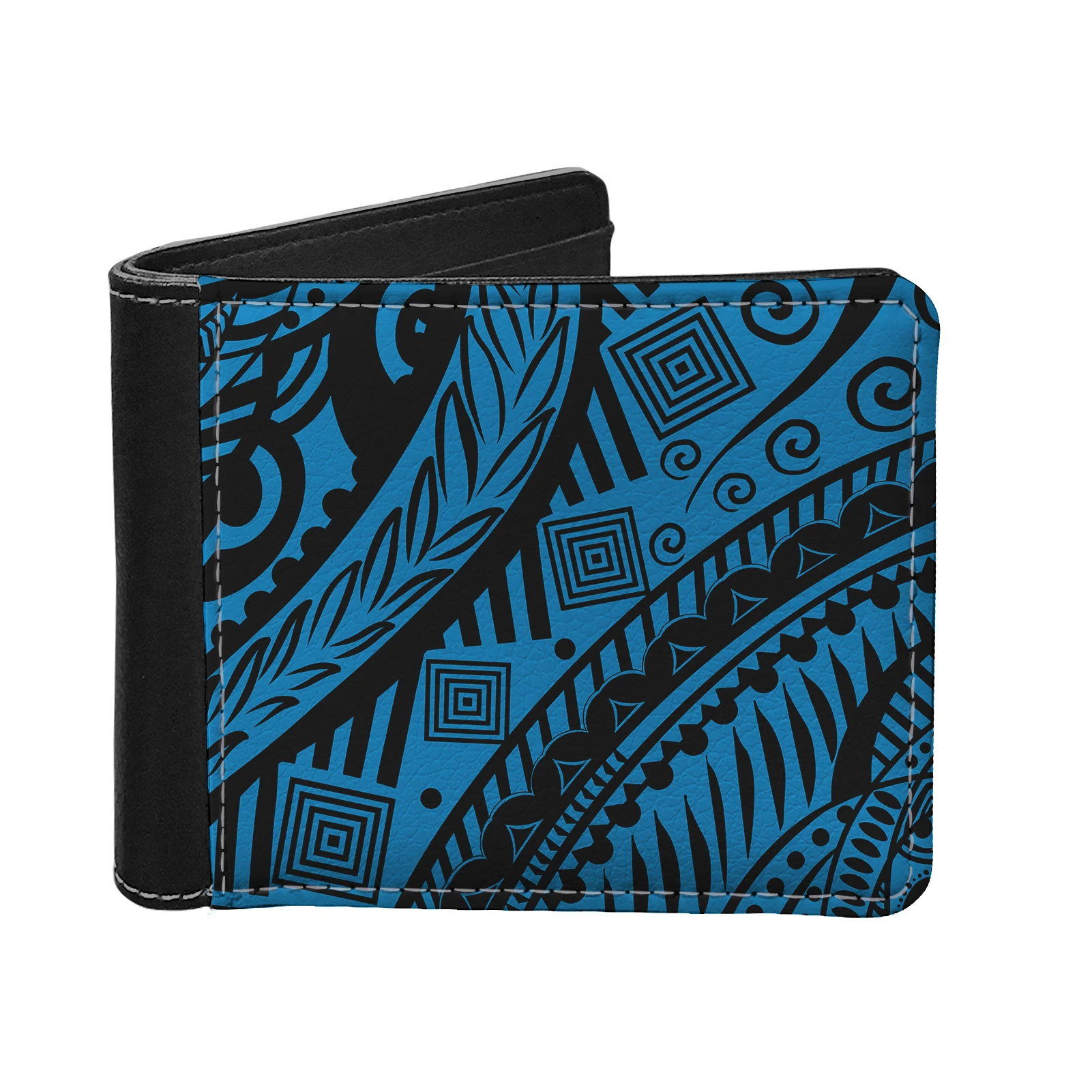 

Factory customized light blue Polynesia logo men's leather wallet high quality durable and waterproof men's zipper wallet, Customized exclusive wallet