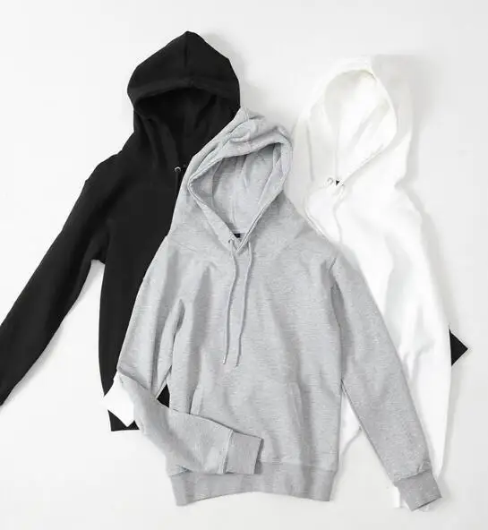 

2020 fall new European and American double-sided cotton men's solid color pullover hooded sweatshirt
