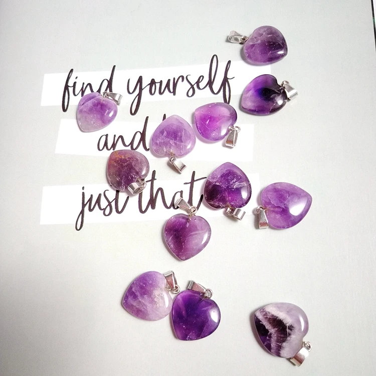 

Customized gift crystal amethyst heart pendant earring necklace, Natural color pendant