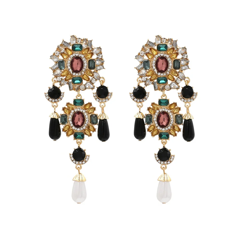 

Welwish Colorful Crystal Women Luxury Statement ZA Style Earring, Various color