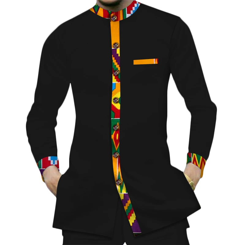 

Casual 100% Cotton men%27s+shirts African clothes Dashiki Kente Patchwork Print Shirt Tops Bazin Riche African Suit Clothing, Shown