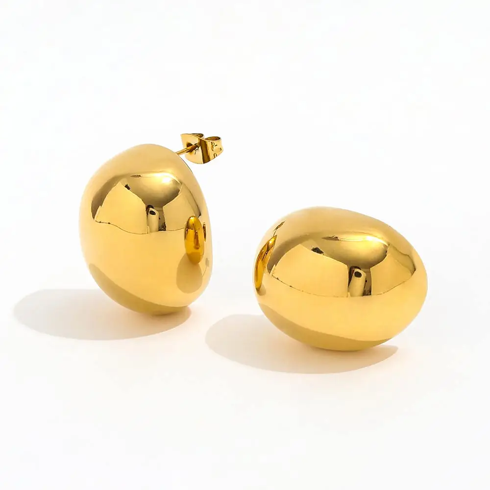 JOOLIM High-End 18k PVD Gold Plated Tarnish Free Waterproof  Puffy Bubble Egg Chunky Stainless Steel Stud Earring for Women