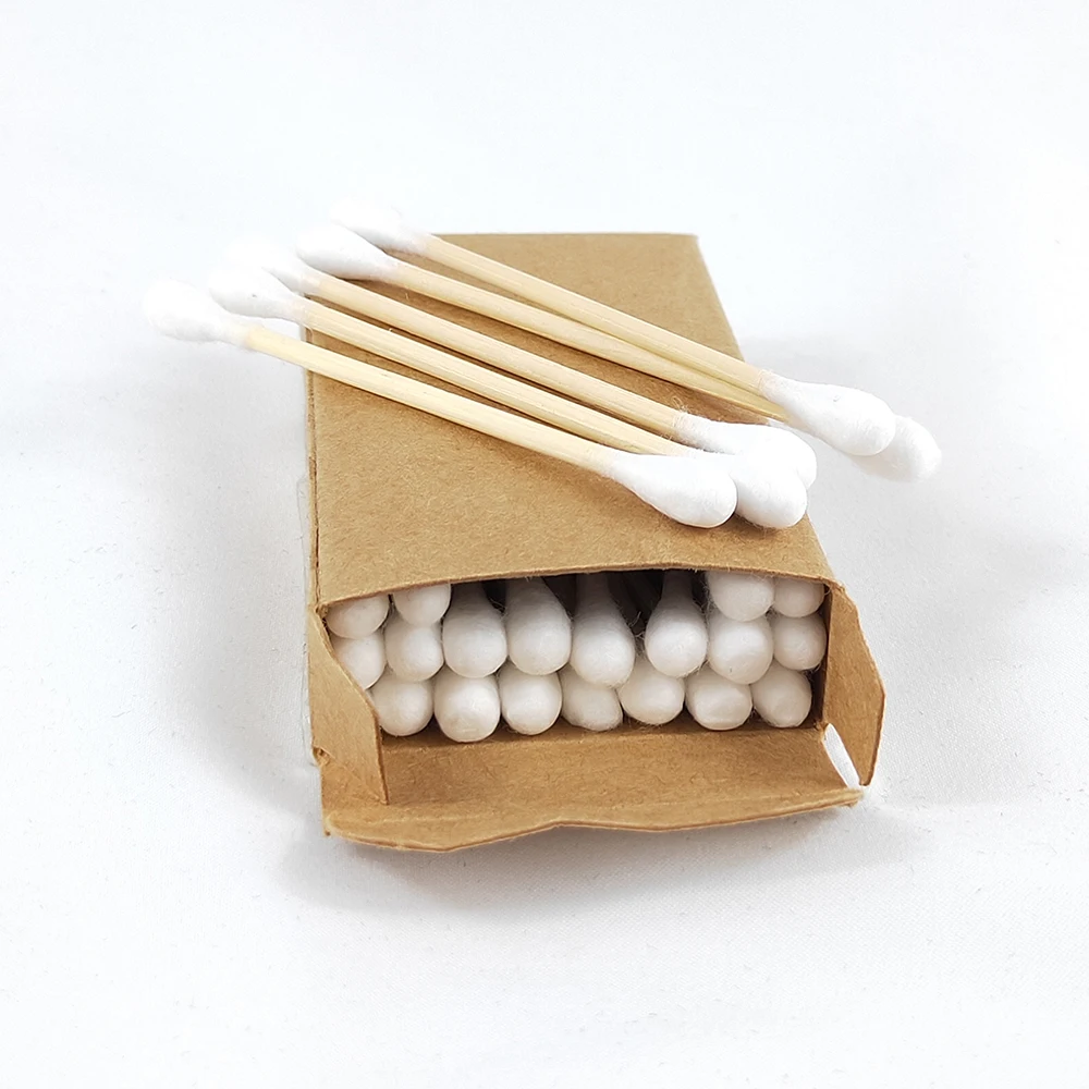 

30pcs organic bamboo earbuds with eco friendly packaging, White
