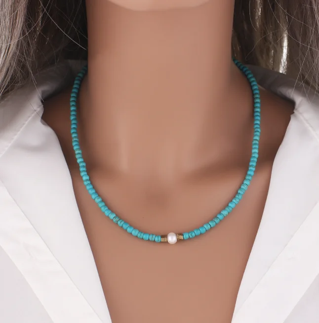 

Bohemian turquoise female versatile god design fresh water pearl necklace