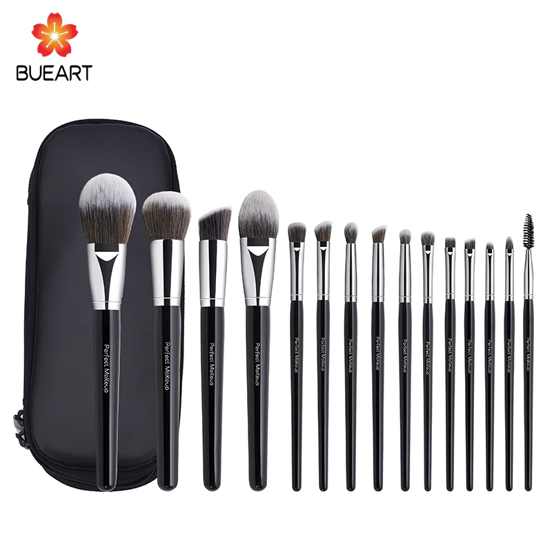 

Bueart High quality makeup brush set 15pcs brush make up set makeup professional brush set sample with cosmetic bag, Black,red
