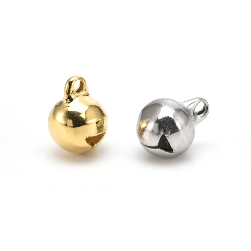 

10pcs/bag Stainless Steel Christmas Small Bells Pendant Gold Plated Round Ball Bells Charm For Necklace Bracelet Jewelry Making