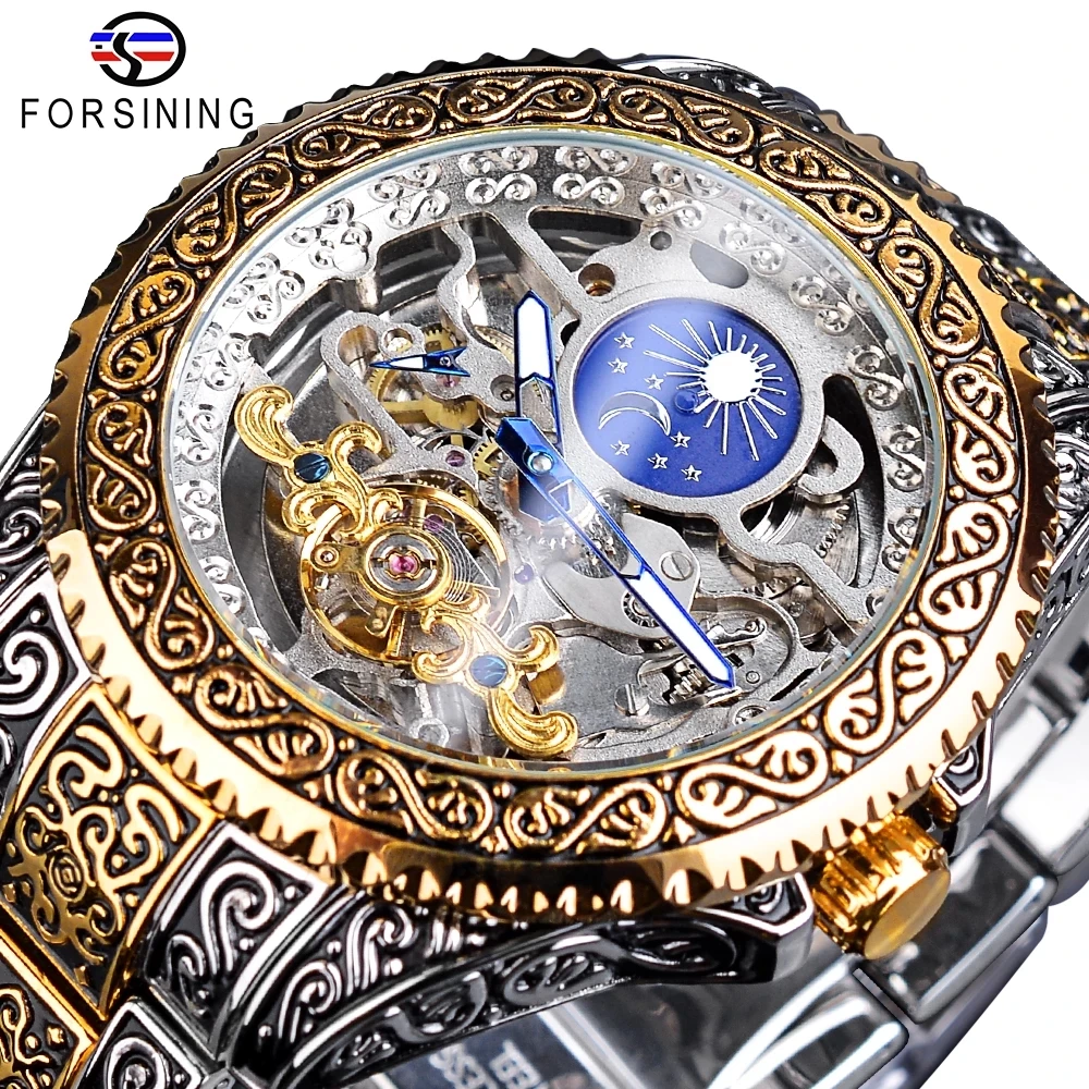

Forsining Watch Tourbillon Skeleton Mens Mechanical Watches Men Wrist Luxury Engraved Vintage Moon Phase Relogio Dropshipping, 2-colors