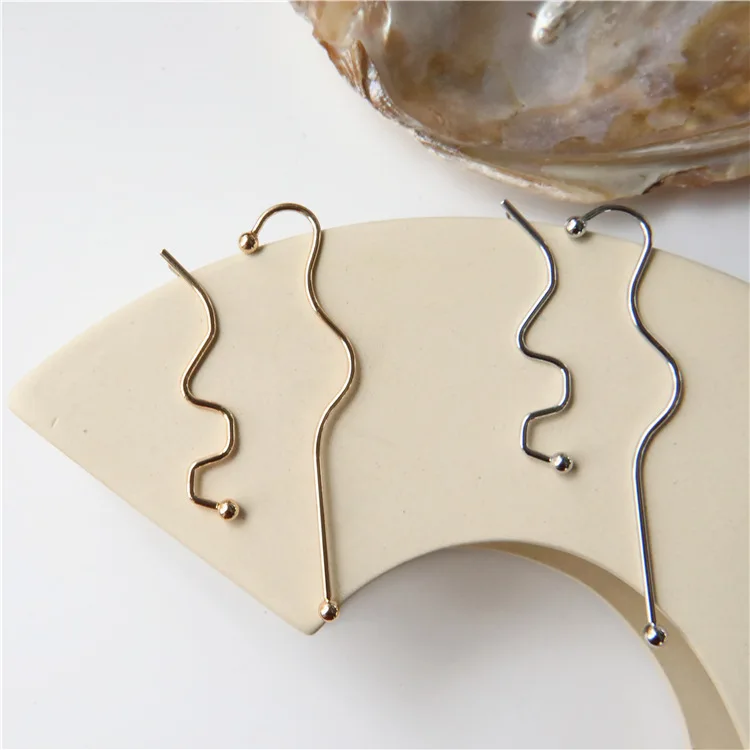

minimalist simple long vintage gold metal stud earrings silver s spiral twist asymmetry earrings, Picture