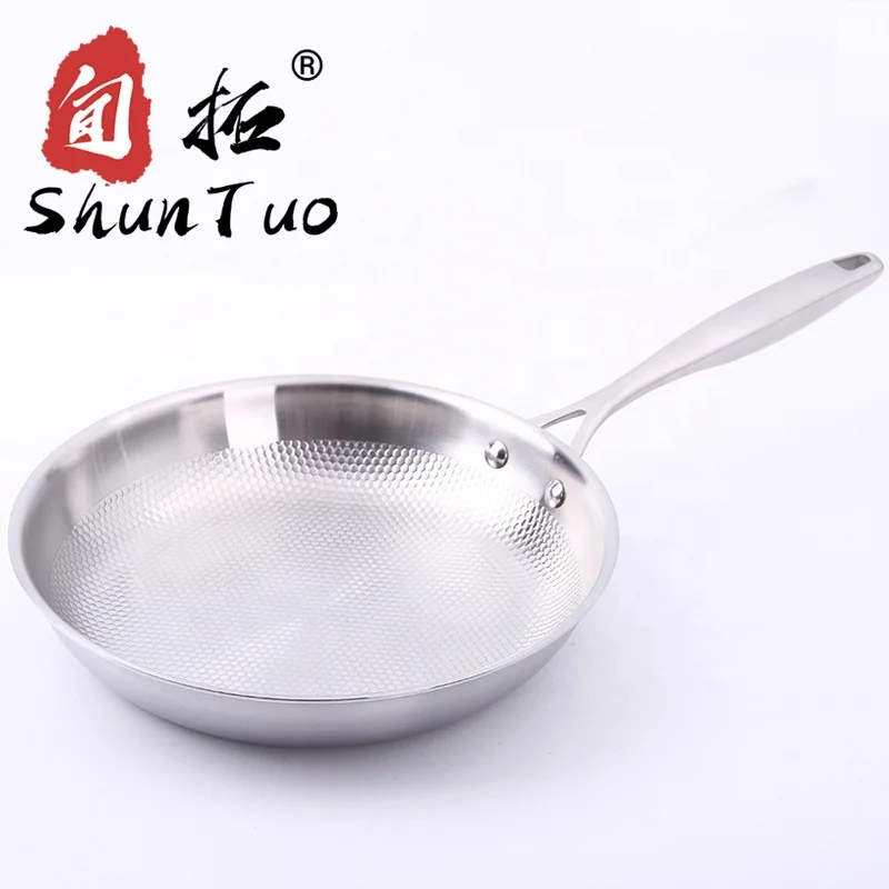 

Three layer steel non-stick emboss pan uncoated smokeless 304 stainless steel non stick frying pan, Customized color