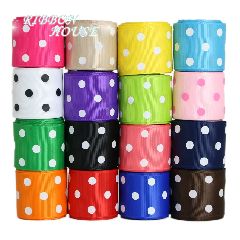 

(10 yards/lot) 38mm Cartoon Polka Dots Printed Grosgrain Ribbon Lovely Series Ribbons Wholesale