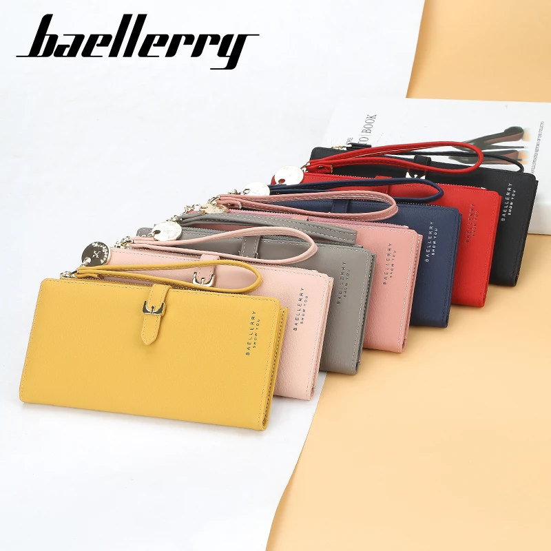 

baellerry Hot Selling Long Card Holder Bifold closure PU handbag Minimalist Women Wallet with long zipper pocket