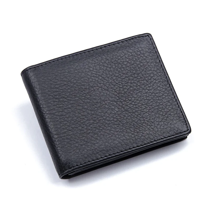 

100% Real Genuine Leather Men Short Wallet black Color Purse Wallet Billfold 8055A
