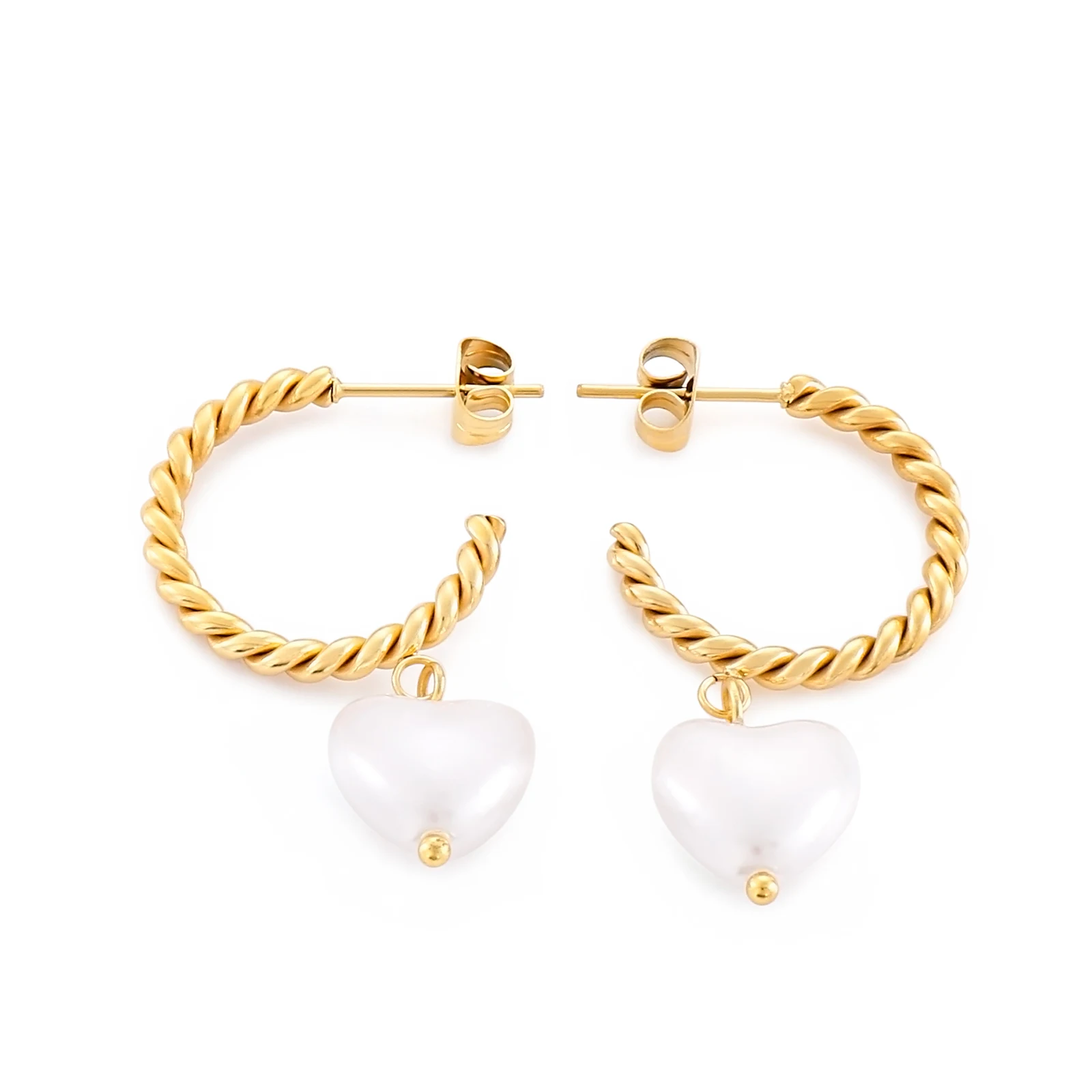 

Wholesale Fashion Earring Shell Heart Girl Hoop Earring Women Stainless Steel Earrings Jewelry, Steel/gold