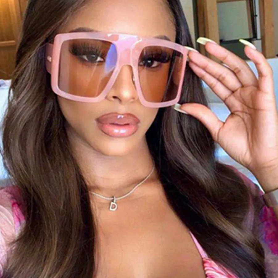 

Hot Selling 2021 Fashion Candy Color Big Frame Square Sunglasses UV400 Oversized Shield Style Sunglasses For Women
