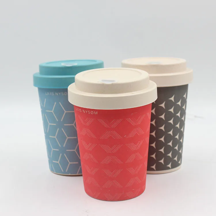 

2020 biodegradable coffee mug custom printed reusable Bamboo Fiber Coffee Cup with lids