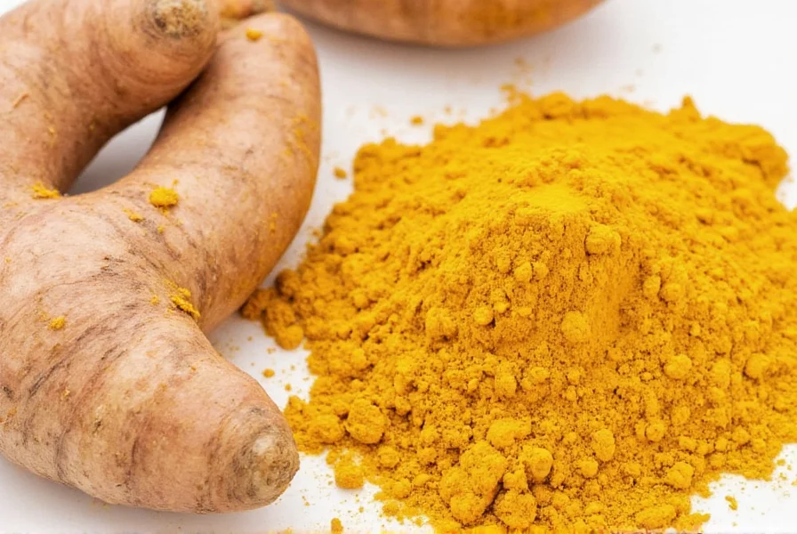 Turmeric root and powder next to common pregnancy foods