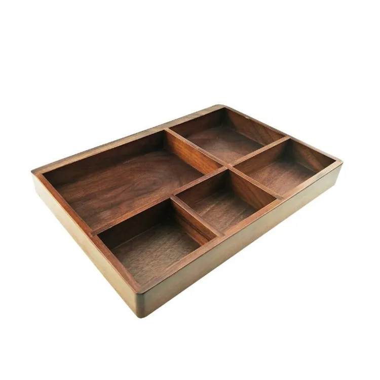 wooden trays with handles and dividers
