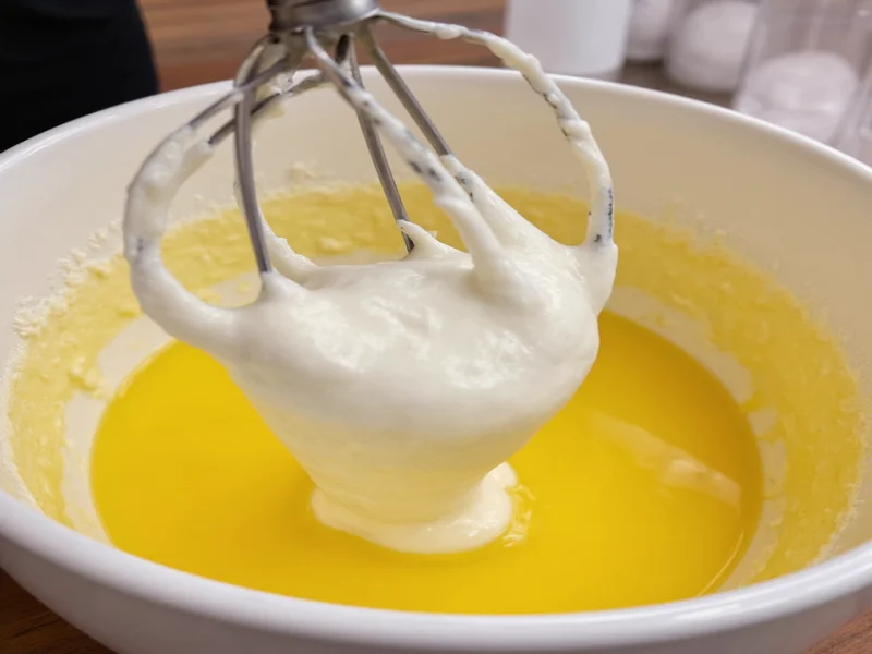 Waffle batter mixing technique showing egg white folding