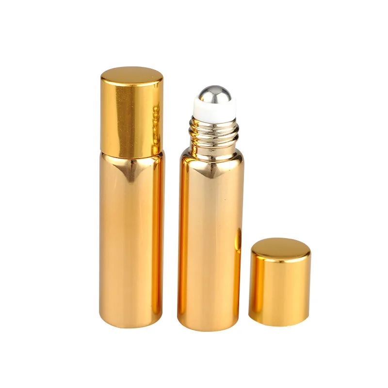 

Empty electroplate gold bottles essential oils 5ml roller bottles for oils round luxury sample roll on bottle