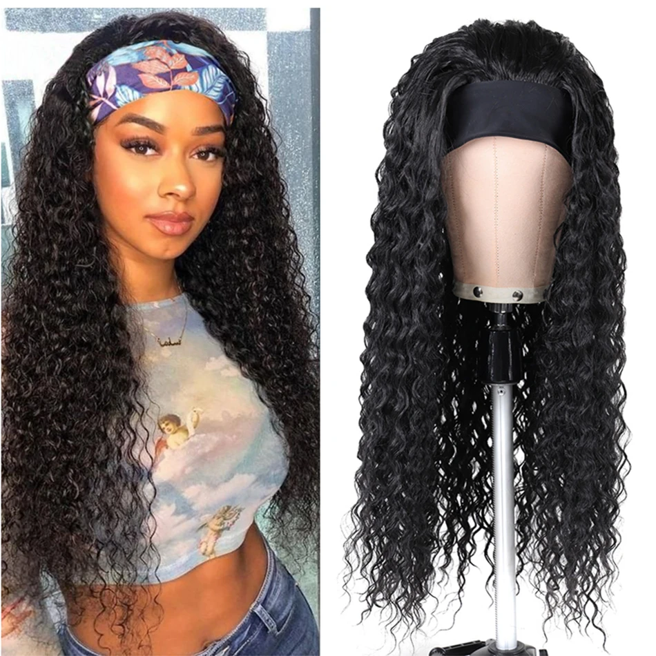 

Water Wave Headband Wig For Afro Women Super Long Synthetic Hair Wig Kinky Curly Two Tone Glueless Wig With Head Band