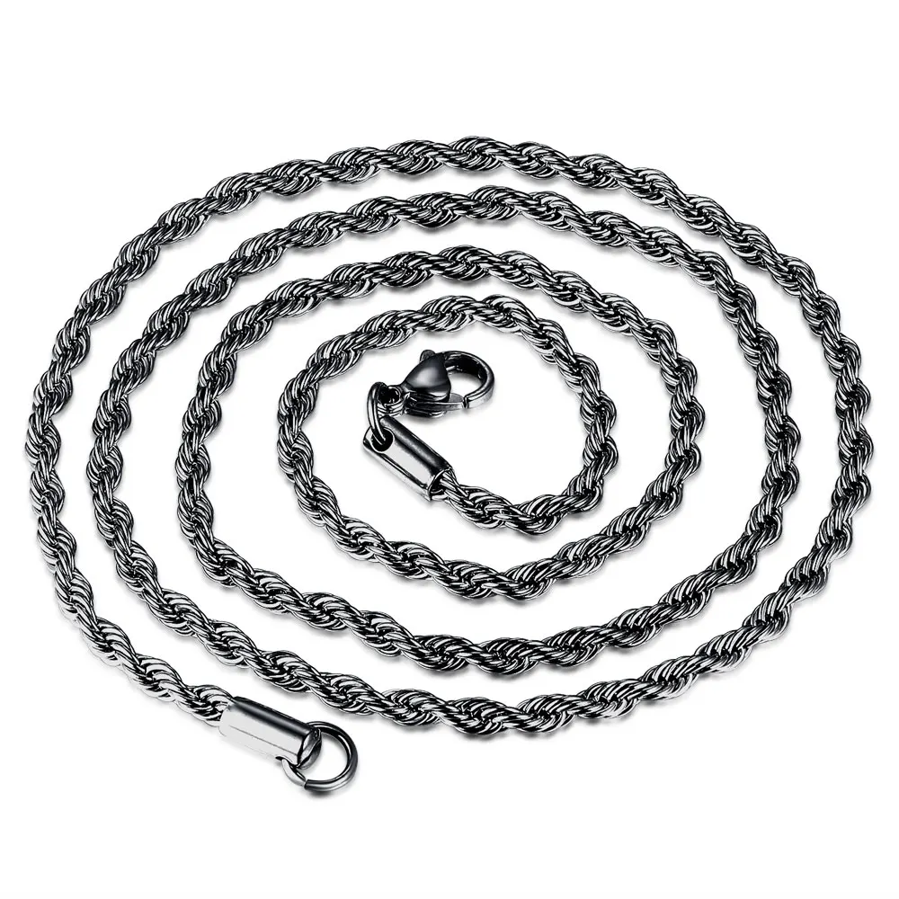 

3MM Twisted Rope Chain Necklaces Stainless Steel Chain Choker Minimalist Necklace Jewelry For Men, Gold