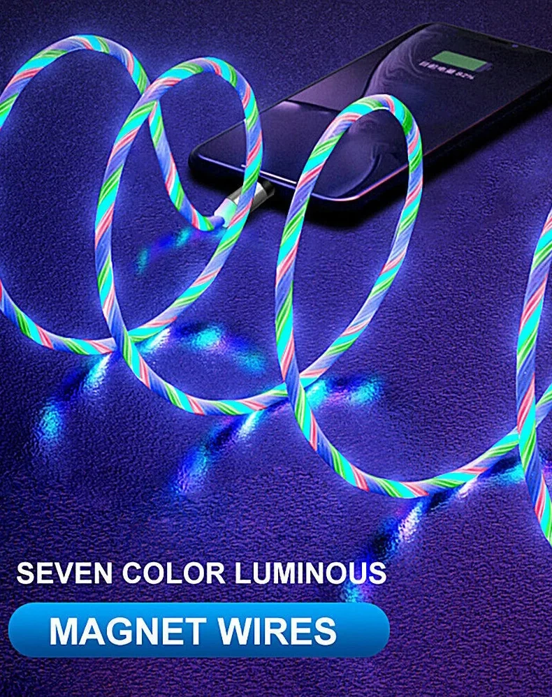 High Quality Usb Magnet Phone Charger 3 in 1 Micro Type C 8P Glow Led Glowing Flowing Fast Magnetic Charging Cable - ANKUX.COM
