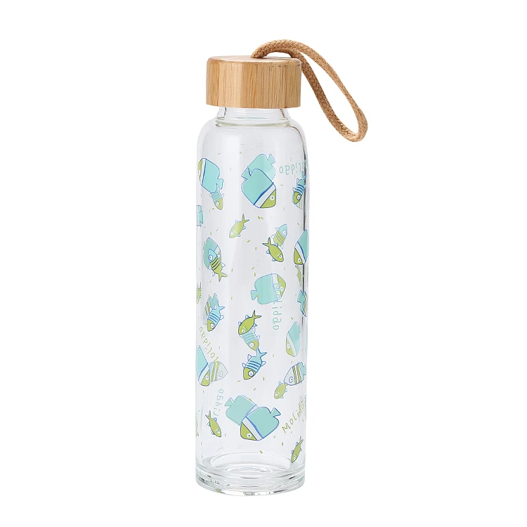

Mouthblown Water Bottle Glass High Borosilicate Glass water bottles with Bamboo Wooden lid, Available colors or custom colors