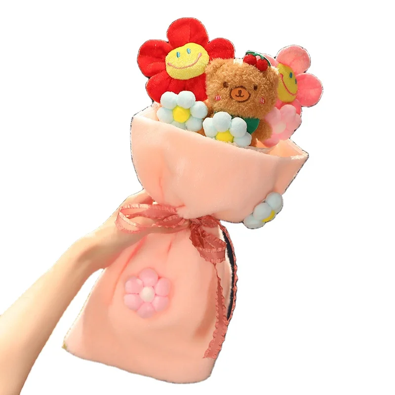 

Hot Selling Soft Stuffed Valentine Rose Flower Doll with Animal Bear Toy for Girl's Birthday/Valentine's Gift