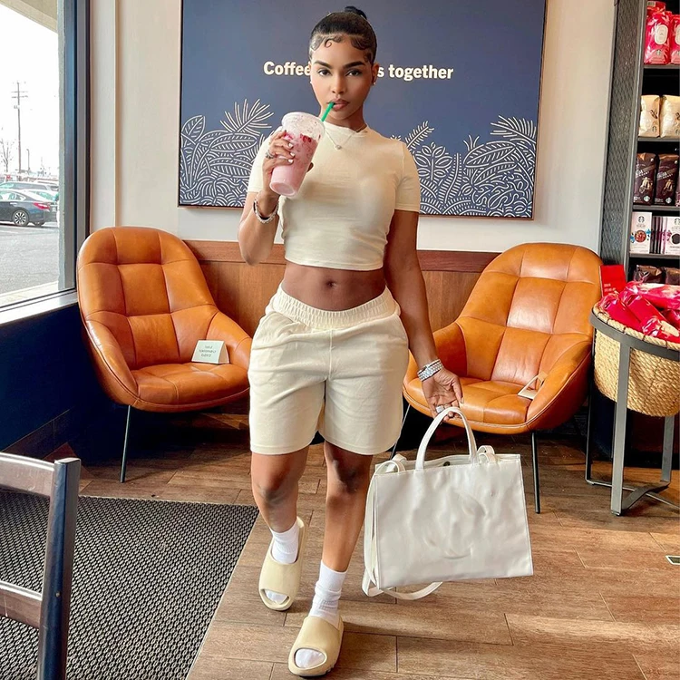 

Summer Casual Solid Cotton Lounge Wear Tracksuits Sports Outfits With Crop Top And Shorts For Women, Gray,black,rose red,khaki