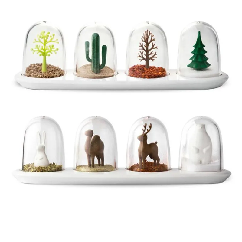 

Spice Jar Stocked Round Transparent Type 4 Grid Storage Seasoning Box Cute Animal Four Seasons Spices Storage H546