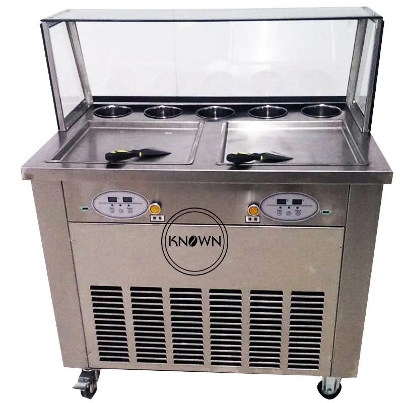

35cm double square pan fried ice cream roll machine with 5topping tanks