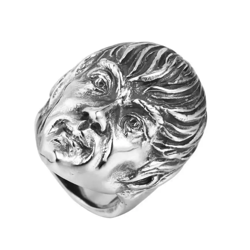 

Factory jewelry wholesale personality retro punk Bruce Lee head men's stainless steel ring