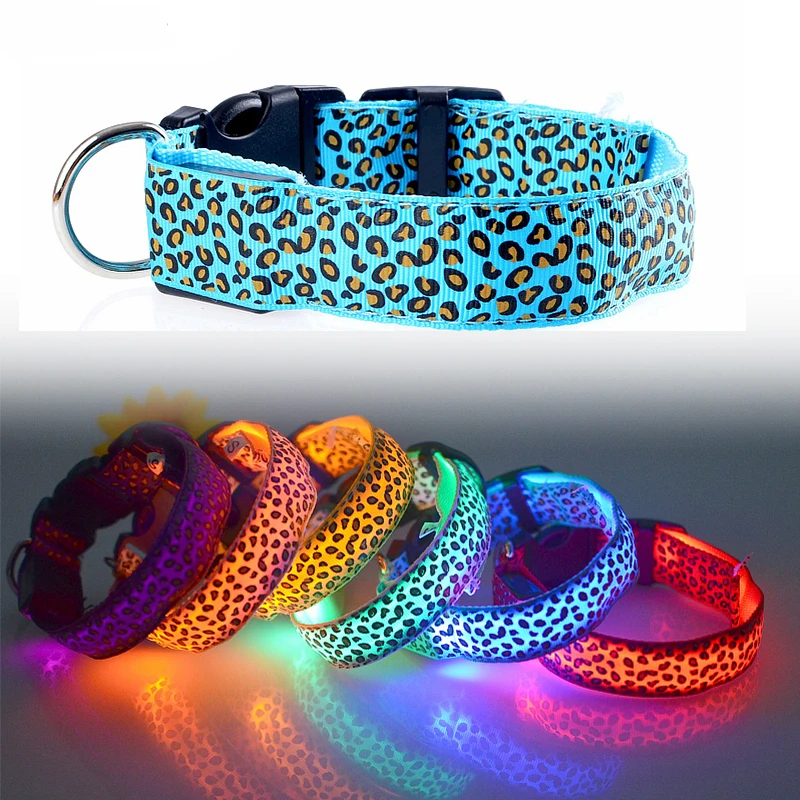 

Factory Direct Sale Led Flashing Pet Collar Glowing Dog Collar For Safety Walking Leopard Pattern Pet And Against Pet Lost, Picture shows