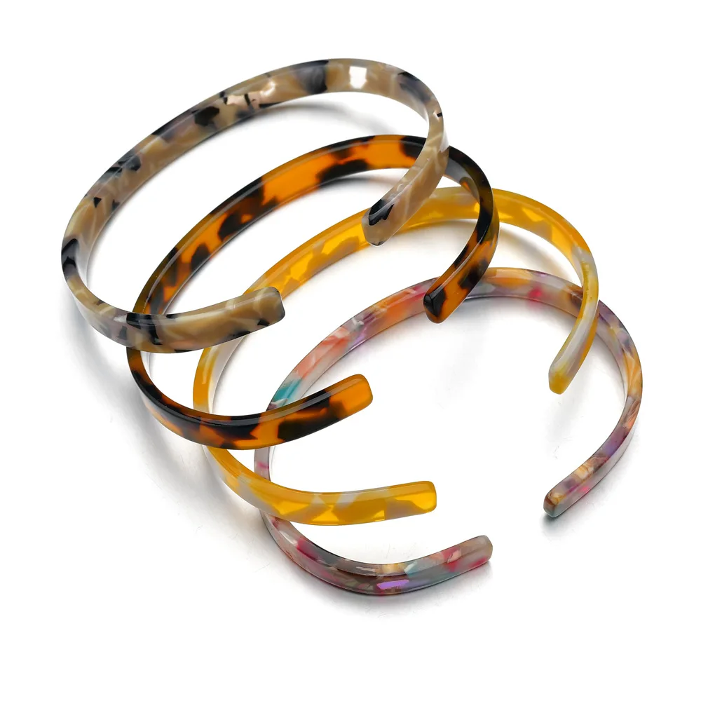 New Arrival Hot selling 6mm Simple Elegant Amber Acetate Tortoise Shell Acrylic Open Cuff Bangle