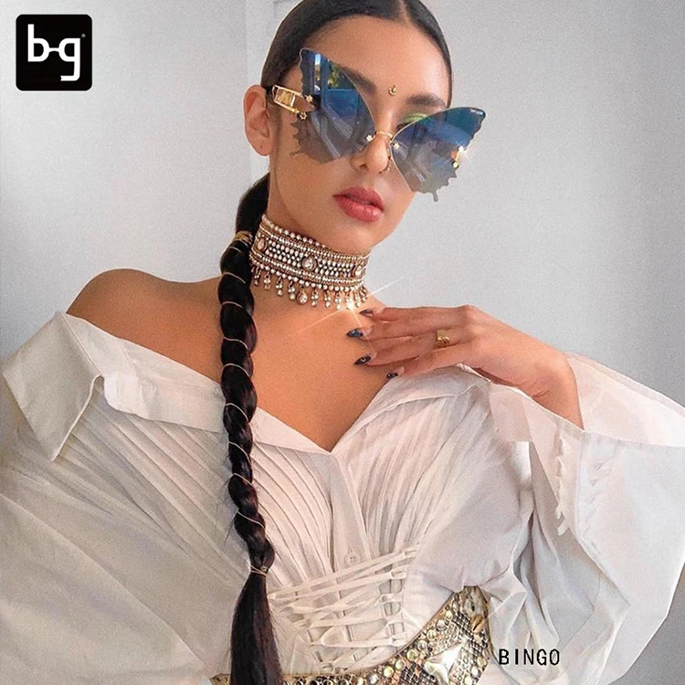 

Wing Sun Glasses Frame White Label Shades Women_Branded_Sunglasses Women Sexy Butterfly Shaped Sunglasses
