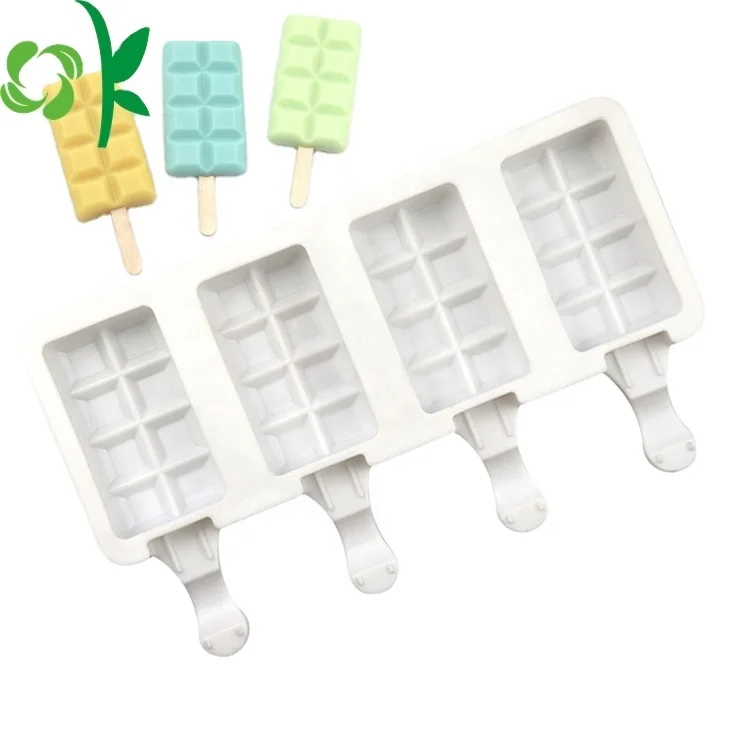 

OKSILICONE Homemade Pop Molds With Wooden Stick Set Non Stick 4 Cavity Silicone Ice Cream Mold For DIY Popsicle Ice Tray Mold, White/customized